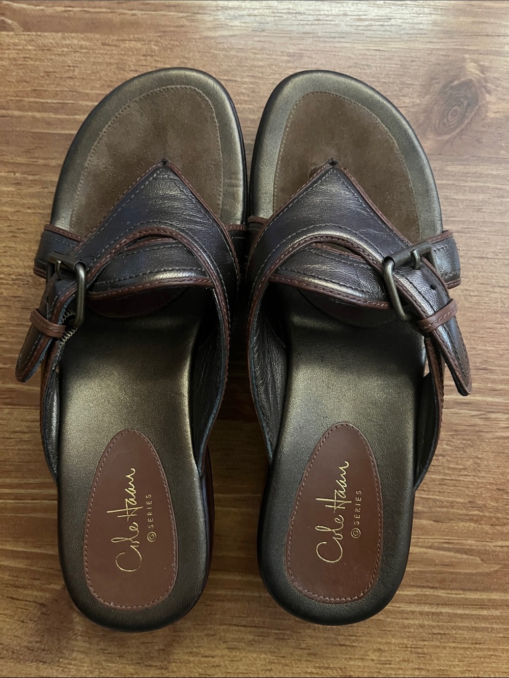 Cole Haan Air Maddy Bronze Leather Buckle Slide Sandal